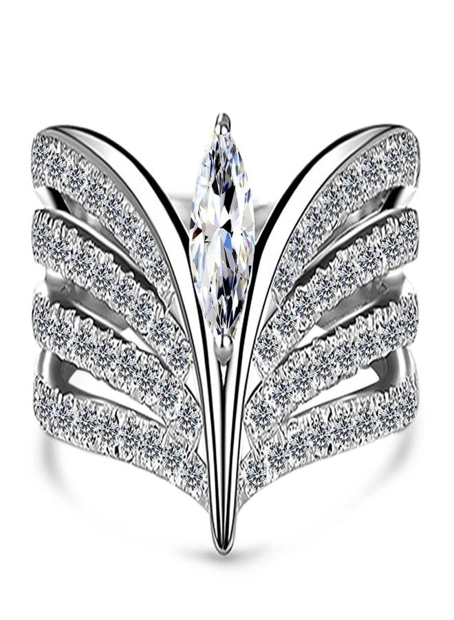 HAIXIAN S925 Sterling Silver 3 Row Lines Stars Princess Crown Tiara Ring Crown for Women,Adjustable Simple Cubic Zirconias CZ Ring,Open Midi Knuckle Ring Jewelry (Stars_B, Adjustable) - Image 1